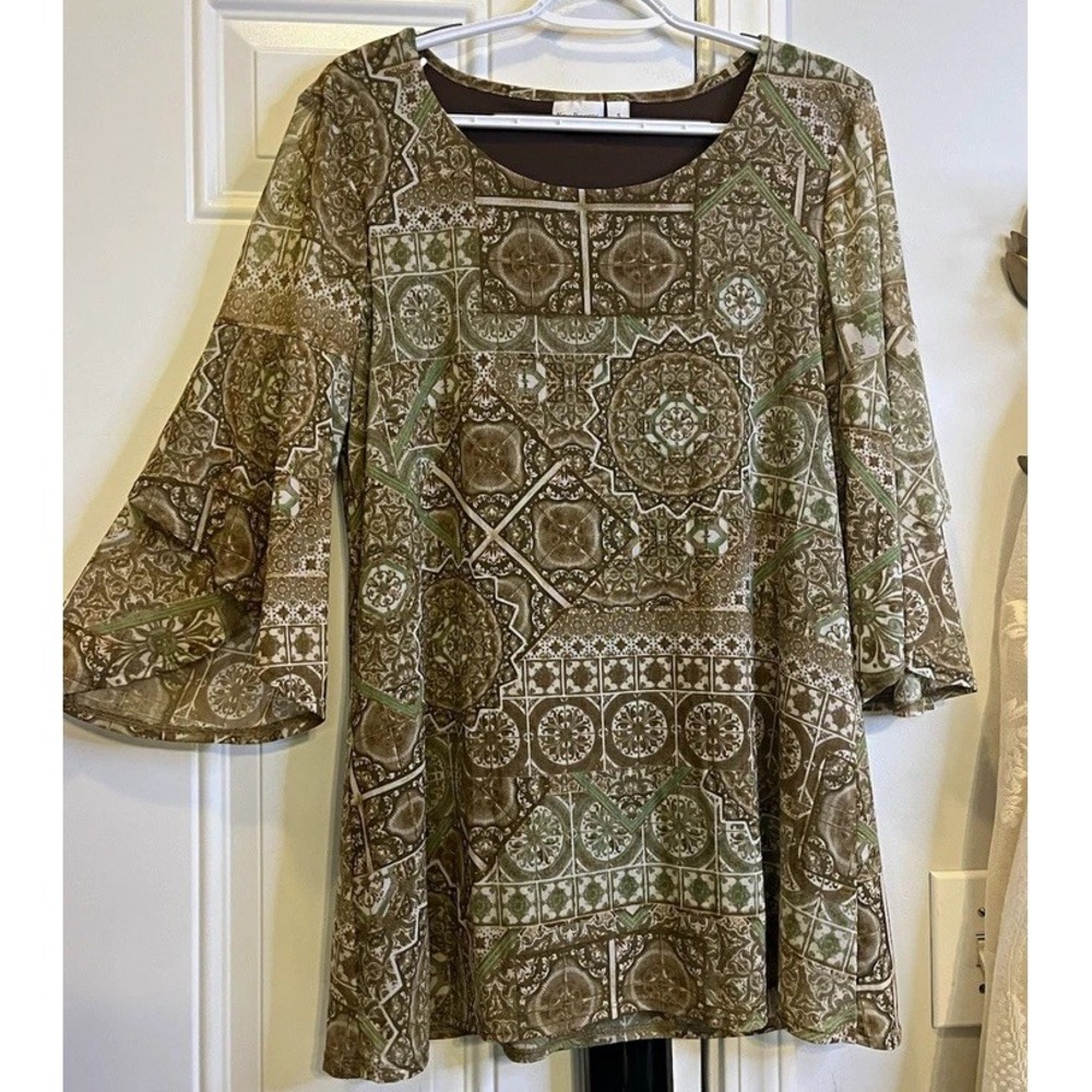 VTG Y2K Mesh Bell Sleeve Top S Earthy Boho Whimsigoth Tunic Kim Rogers Green